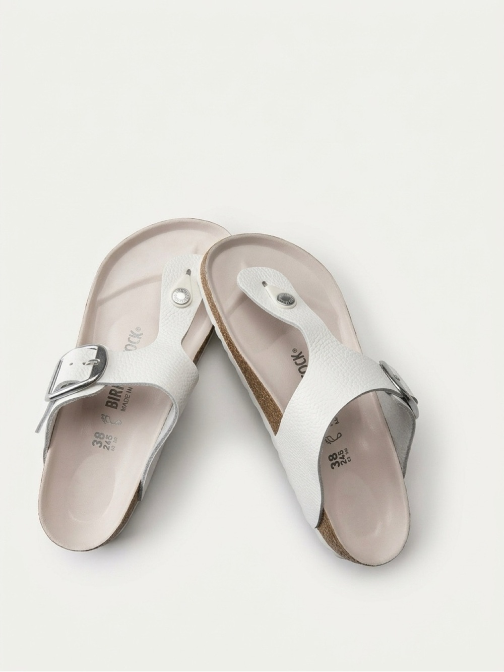 Birkenstock Gizeh Big Buckle Sandals White Pebbled Leather Thong Flip Flop Women